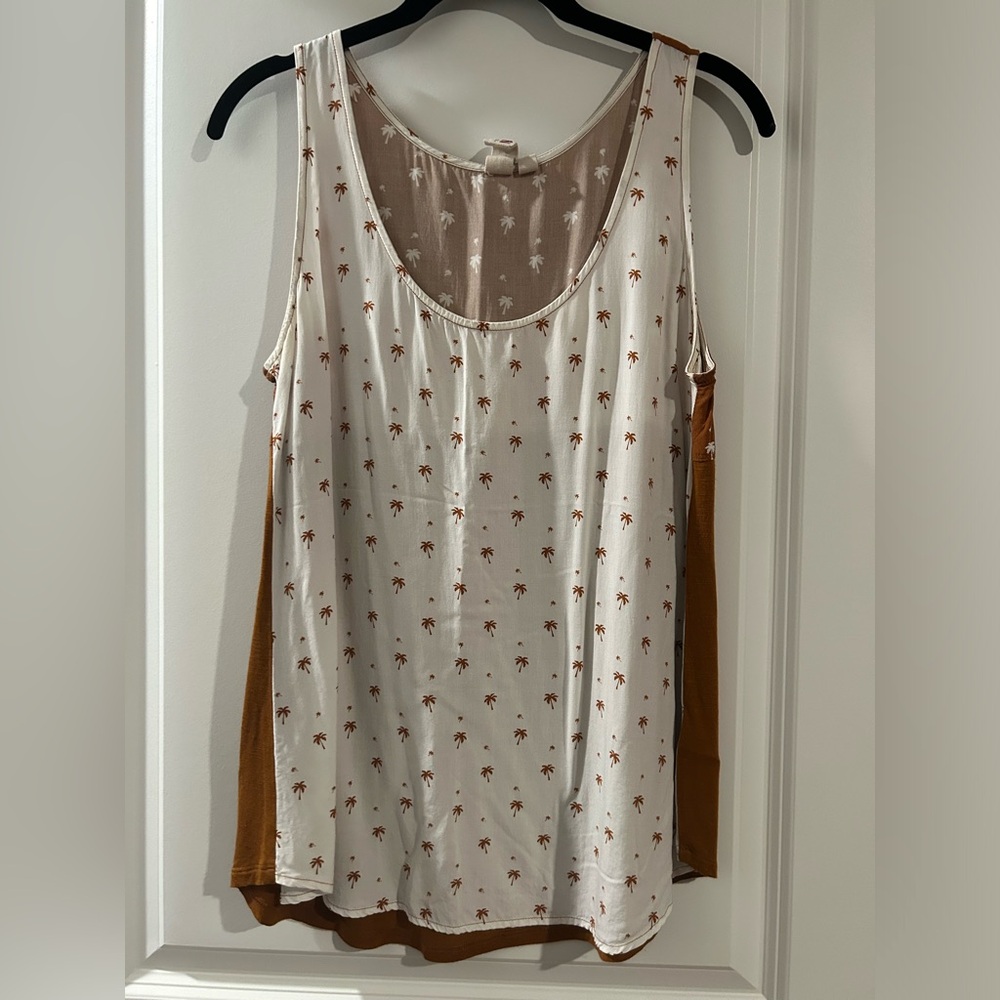 Anthropologie Dolan Palm Tree Rust Tank Top Cream Orange Rayon Fall Medium